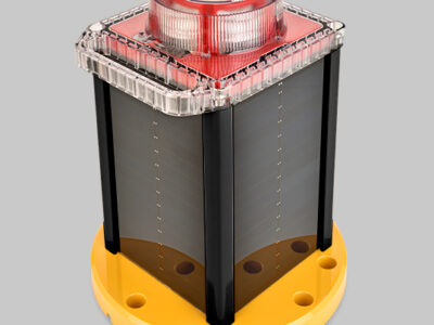 This OL800 solar LED red obstruction light casing houses both the large and standard models